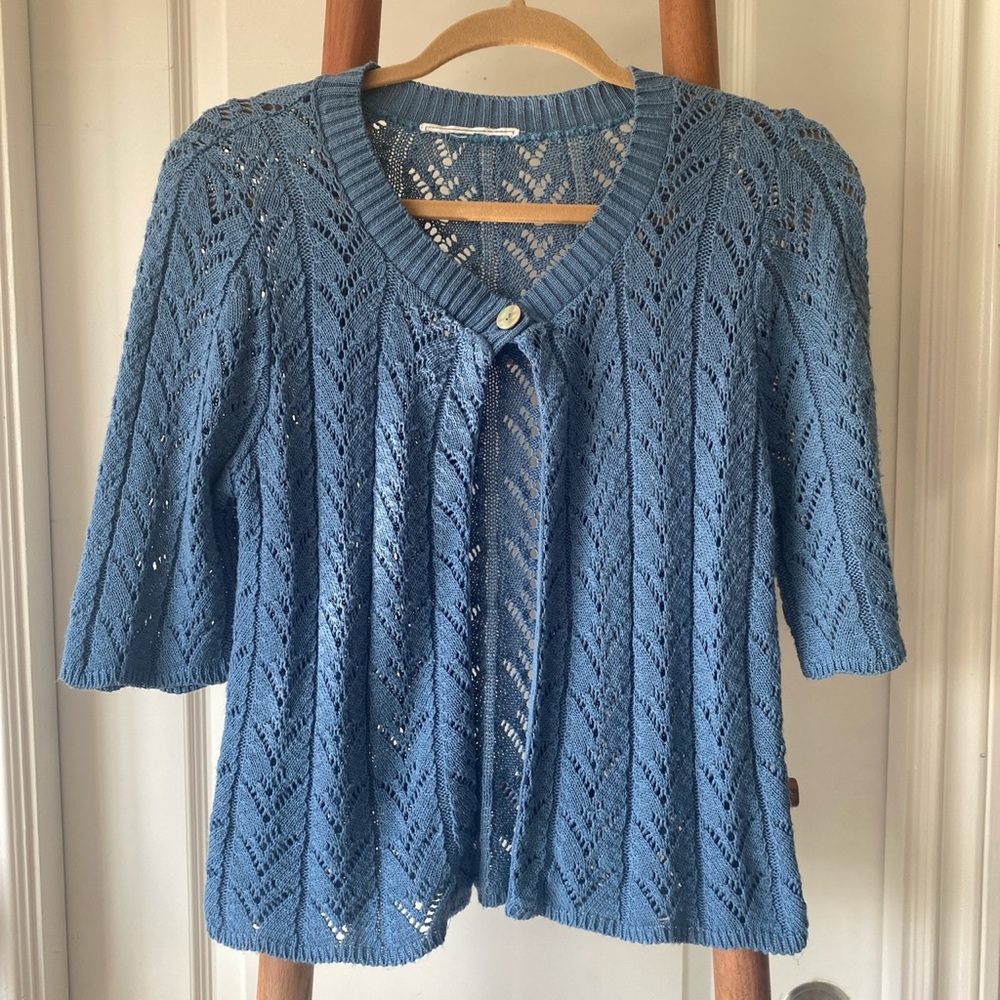 Blue lace knit sweater/shrug